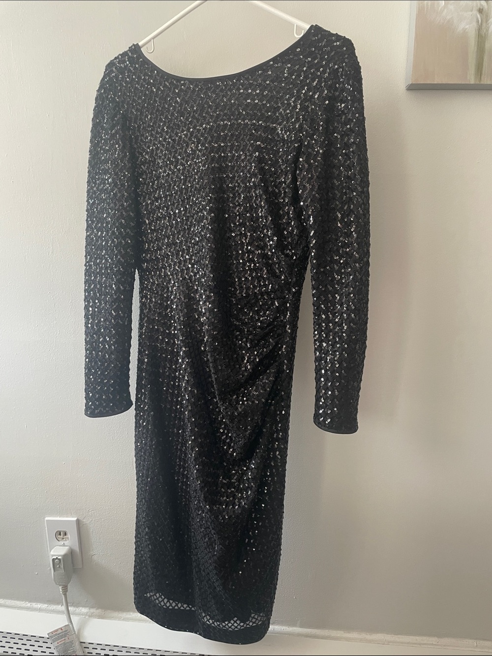 Maggy London Black Long Sleeve Sequin Sheath Dress
